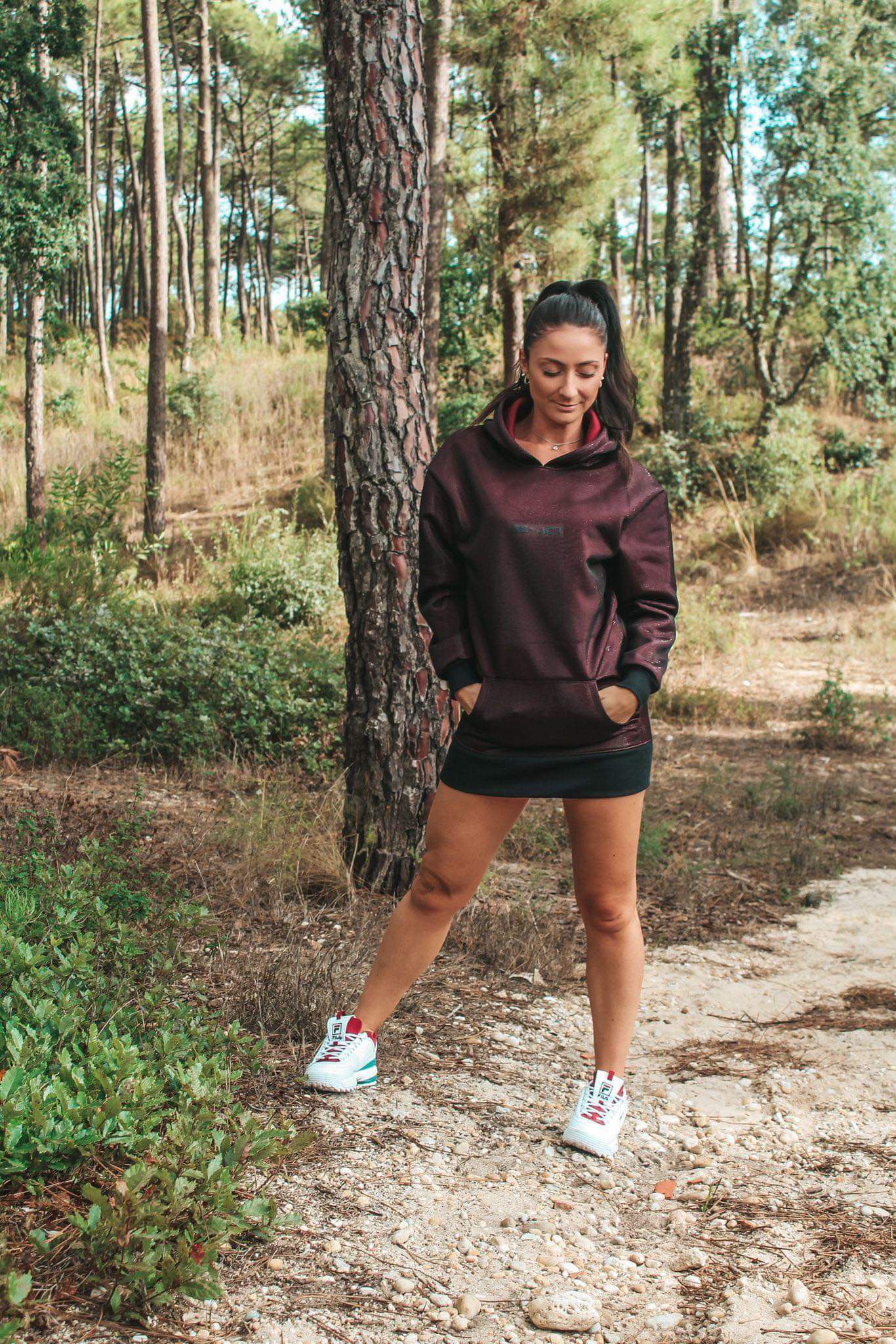 Hoodie/vestido Bordeaux Brilhante