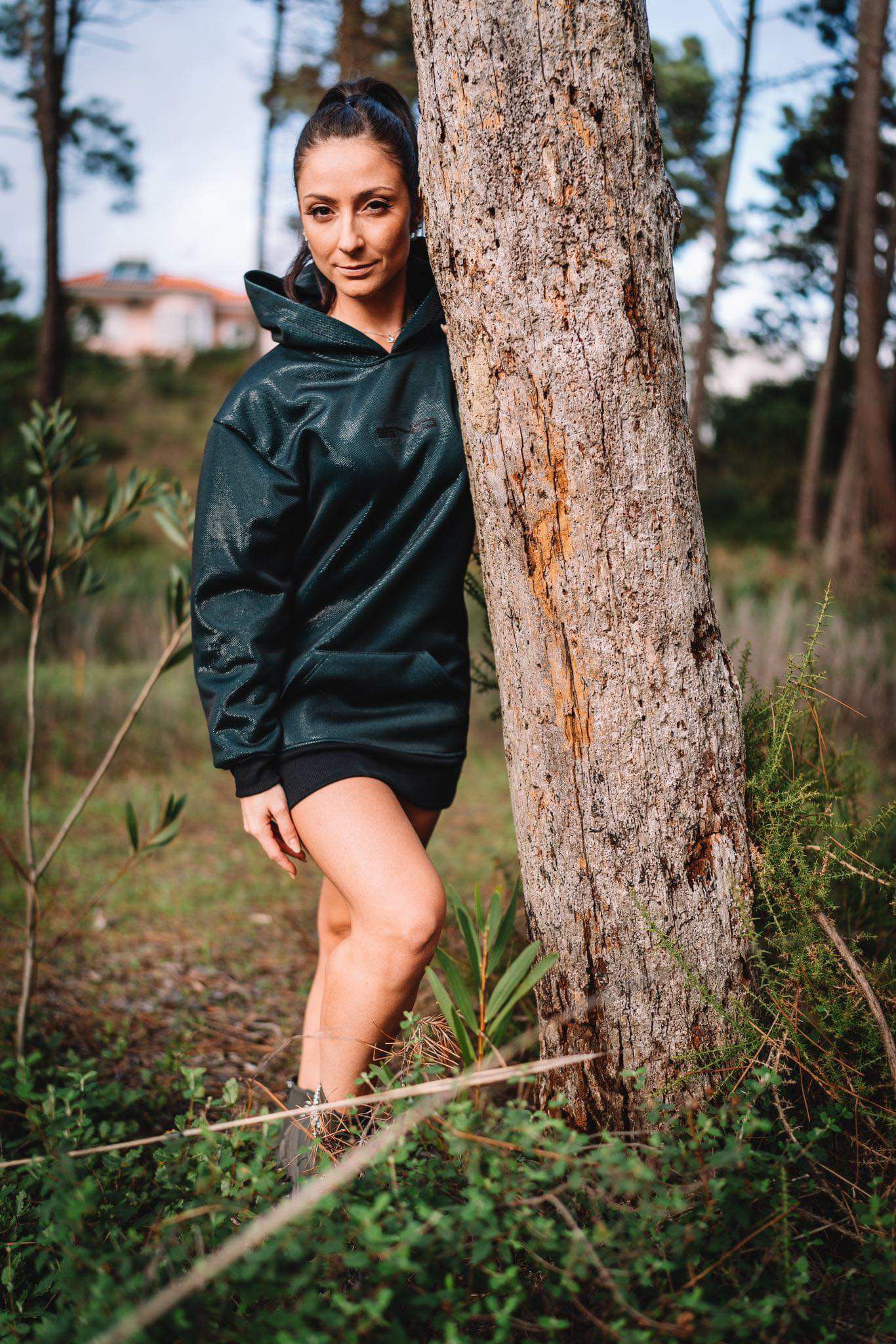 Hoodie/vestido Verde Escuro Brilhante